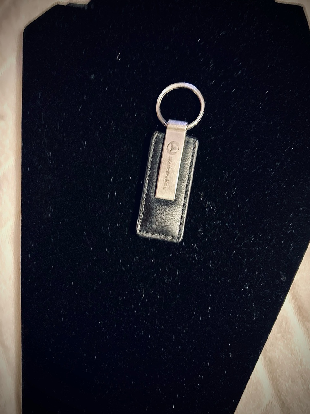Mercedes-Benz Black Leather Keyring with Metal Tag